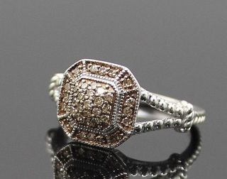Sparkling Champagne Diamonds Art Deco Style Sterling Silver Ring Size 7