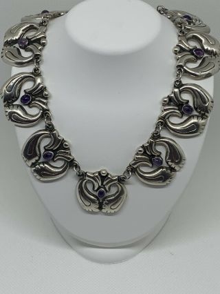 Vintage Sterling Silver And Amethyst Necklace.  Mexico