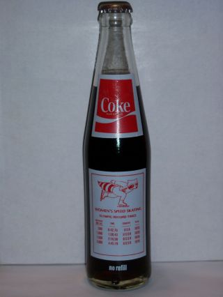 10 Oz Coca Cola Commemorative Bottle - 1980 Winter Olympics Womens Speed Skating