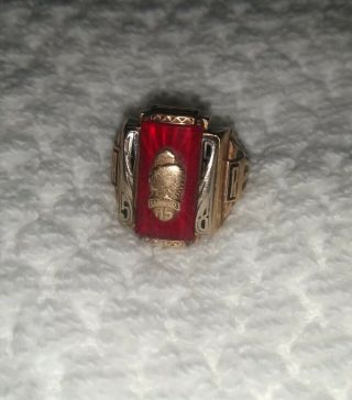 Vintage 1958 10k Yellow Gold Ruby Stone High School Ring Sz 8 10g Worn