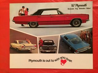 1967 Plymouth " Barracuda Belvedere Fury Valiant " Car Dealer Showroom Brochure