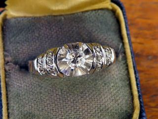 Vintage Palladium Art Deco Antique Diamond Engagement Wedding Cocktail Ring E