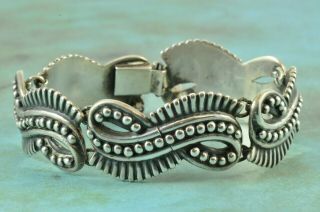 Vintage Los Castillo Taxco Mexico Sterling Silver Scroll Bracelet 44.  6 Grams