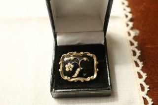 Antique Mourning Brooch Gold Inscribed And Seed Pearls