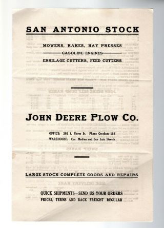 John Deere 4 Page Ad Booklet Mowers Rakes Gas Engines App.  6,  9 Inches Ca.  1915