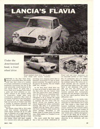 1961 Lancia Flavia Article / Ad