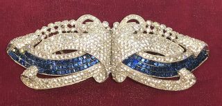 Rare Large Coro Craft Invisibly Set Sapphire And Pave Duette Pin