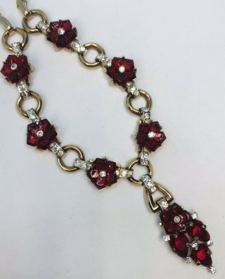 Rare Alfred Philippe Crown Trifari Ruby Carved Fruit Salad Necklace 1949