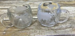 2 Vintage Nestle Nescafe Clear Glass Globe World Cup Mug Coffee Tea