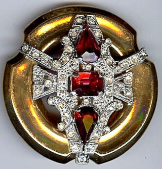 Mcclelland Barclay Vintage Ruby Rhinestone Art Deco Pin Brooch