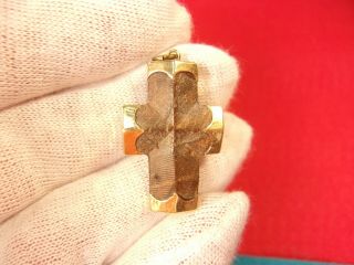 Very Rare & Thicker Vtg Antique 10k Rose Gold & Staurolite Stone Cross Pendant