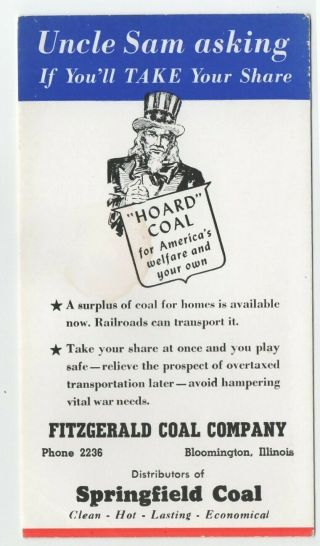 World War Ii Bloomington Il Fitzgerald Coal Co Uncle Sam Says Support War Effort