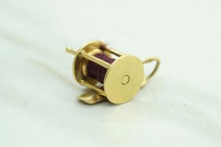 Vintage 14k Yellow Gold Charm Pendant Fishing Reel Movable 22845