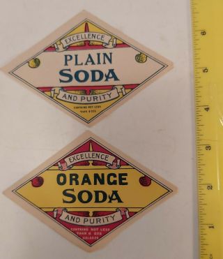 Rare Vintage " Orange Soda & Plain Soda - Excellence & Purity " Pop Paper Labels