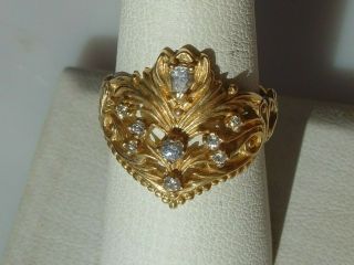 Vtg 14k Yellow Gold Ring 85 Fm Franklin Faberge Diamond Tiara No Scrap Sz 8