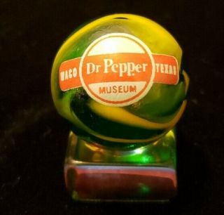 Unique Dr Pepper Logo 1 " Shooter Marble Pearlized Green/yellow Swirls