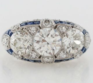 Antique 5.  00 Ct Round Cut Diamond 3 Stone Vintage Art Deco Ring Sterling Silver