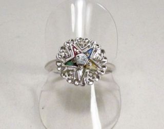 Vintage Order Of The Eastern Star Oes Masonic 10k Gold Gemstone Ladies Ring Sz 9