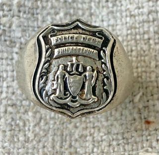 Vtg Sterling Silver Philadelphia Police Badge Band Ring Size 10 1/2
