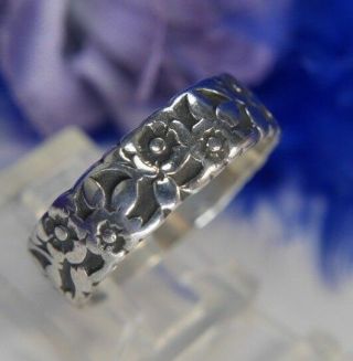 Vintage Forget Me Not 925 Sterling Silver Wedding Anniversary Band Ring Size 8