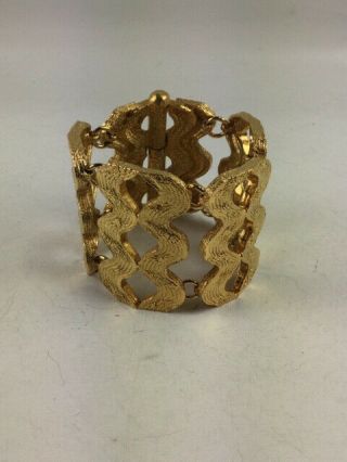 Vintage Yves Saint Laurent Ysl Gold Tone Cuff Bracelet Statement