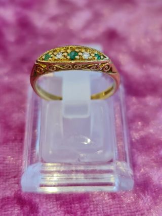 Vintage 18ct Gold Ring Diamond And Emerald Ring Size N 3.  2 Grams