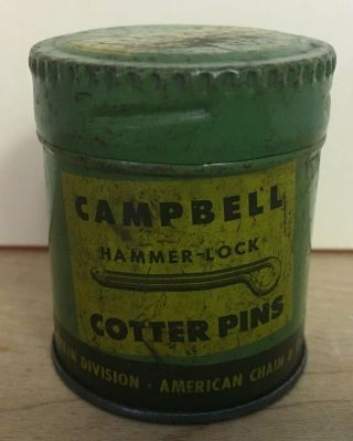 Vintage Campbell Hammer Lock Cotter Pins Tin American Chain & Cable York Pa 2 "