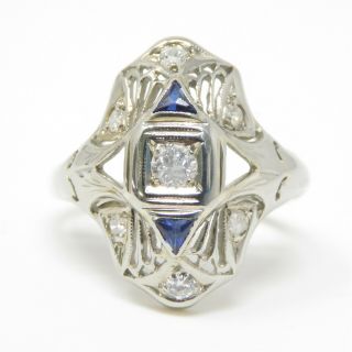 Nyjewel 14k Gold Art Deco Filigree Diamond Sapphire Ring Size 3.  75 W Appraisal