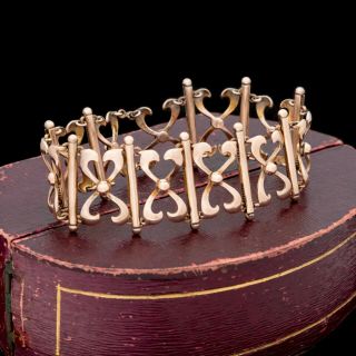 Antique Vintage Art Nouveau 9k Rose Gold English Expansion Chain Bangle Bracelet