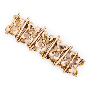 Antique Vintage Art Nouveau 9k Rose Gold English Expansion Chain Bangle Bracelet 2