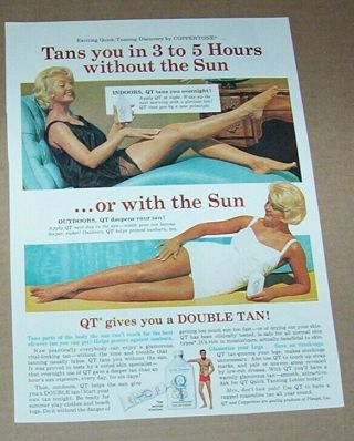 1966 Advertising - Coppertone Qt Quick Tanning Suntan Sexy Lady Lingerie Print Ad