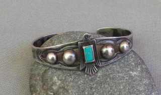 Vintage Silver Square Turquoise Thunderbird Cuff Bracelet Childs Or Small Wrist