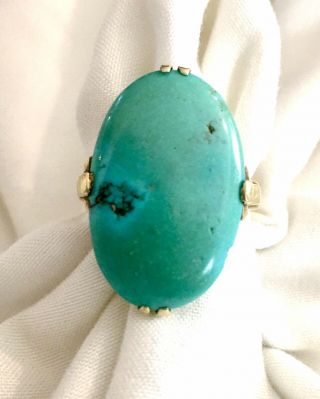 Vintage Turquoise Cabochon 14k Gold Ring True