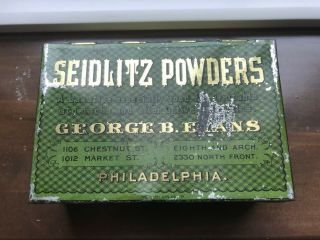 George B.  Evans Philadelphia Pennsylvania Pa Seidlitz Powders Tin Bottle Cure