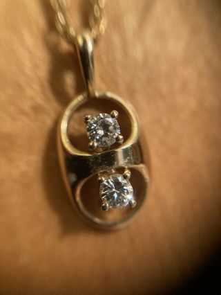 Vintage 14k Gold And Diamond Necklace Pendant 18”