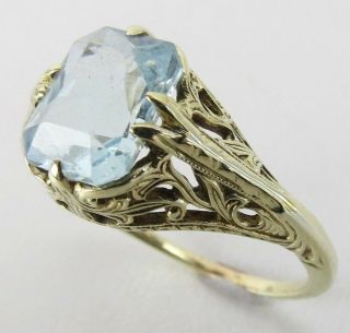 Estate Filigree 14k Gold Ring Size 8.  5 Set W/ Natural Blue Aquamarine 2.  40 Cwt
