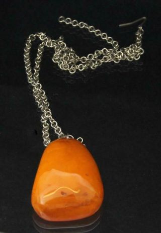 Vintage Antique Natural Baltic Amber Pendant With Chain 琥珀色 كهرمان