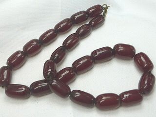 Antique Vintage Cherry Amber Bakelite Faturan Beads Necklace Barrel Marbled 24.  8
