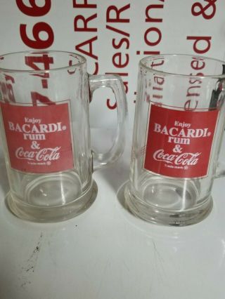Vintage Bacardi Rum And Coca - Cola / Coke Advertising Glasses Set Of 2