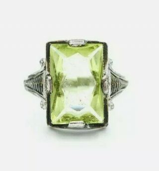 Ostby Barton Art Deco Sterling Silver Green Vaseline Uranium Glass Ring Sz 5 Ob