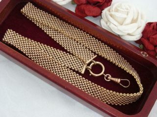 Wide C1890 Antique Victorian 10k Gold Gf Mesh Chain Pendant Necklace