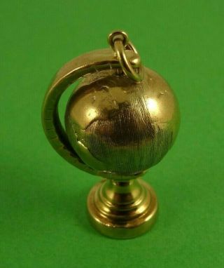 Vintage Solid 9ct Gold Moveable World Globe Travel Pendant Charm 4gr Hm 114s