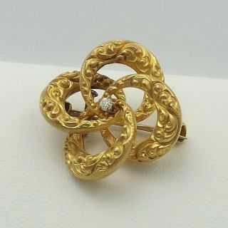 Victorian 14k Gold Mine Cut Diamond Ornate Quatrefoil Brooch Pin