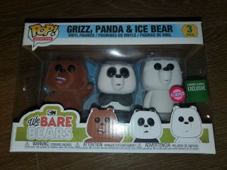Funko Pop Animation - We Bare Bears - Grizz,  Panda & Ice Bear - Flocked