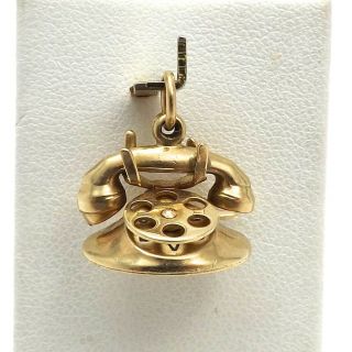 14k Gold 3d I Love You Rotary Dial Phone Telephone Charm Pendant 3 Grams