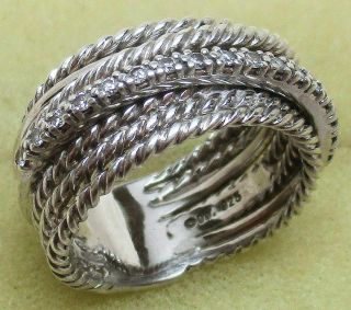 David Yurman 925 Sterling Silver Diamond Wide Crossover Cable Ring (size: 7)