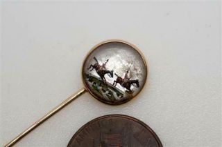 Antique Victorian English 15k Gold Essex Crystal Fox Hunting Stickpin C1880