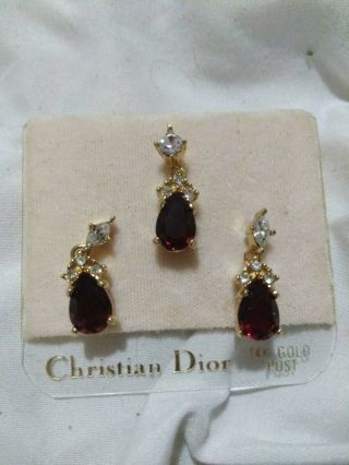 Christian Dior 14k Post Vintage Earrings With Matching Pendant stones 2
