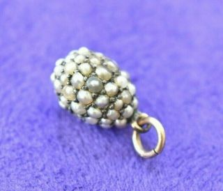 Antique French Or Russian 14k Pearl Egg Miniature Charm For Bracelet 3 Grams