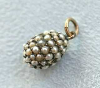 Antique French Or Russian 14K Pearl Egg Miniature Charm For Bracelet 3 Grams 3
